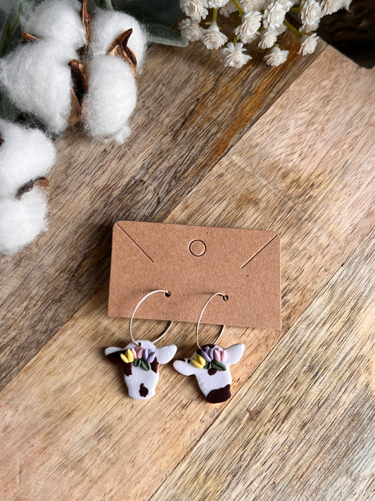 Springtime Cow - brown on small hoop