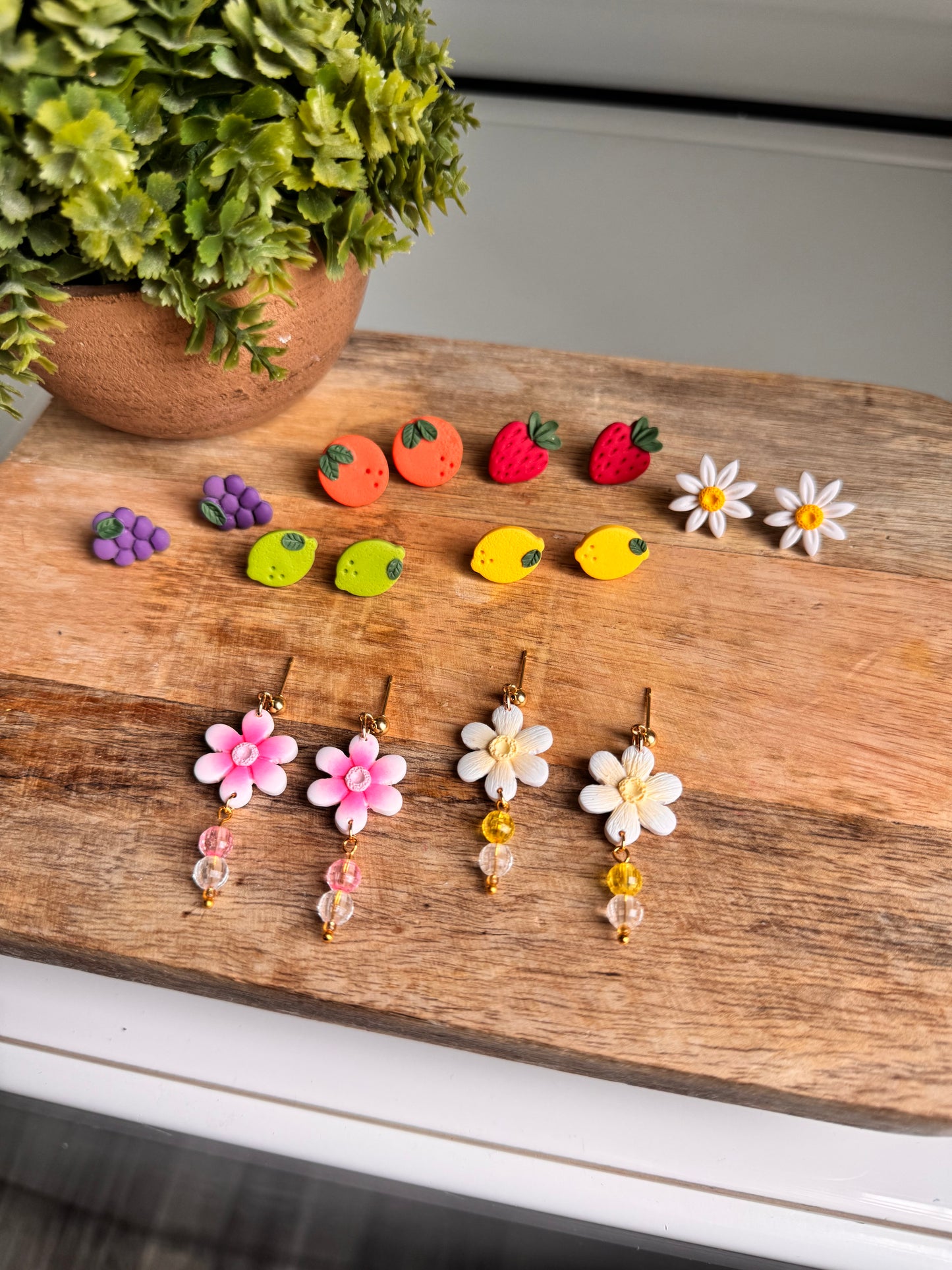 Fruit Stand Studs and Floral drop earrings