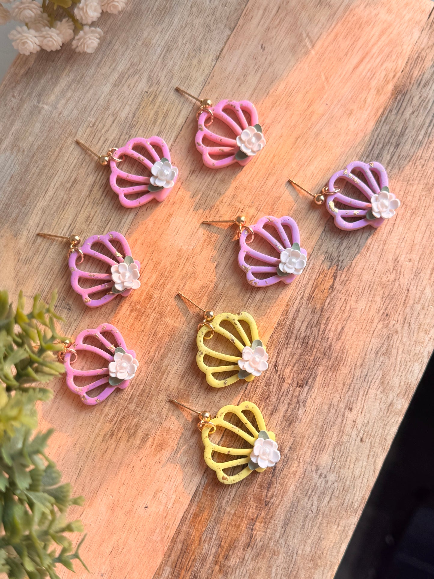 Floral Seashell Dangles