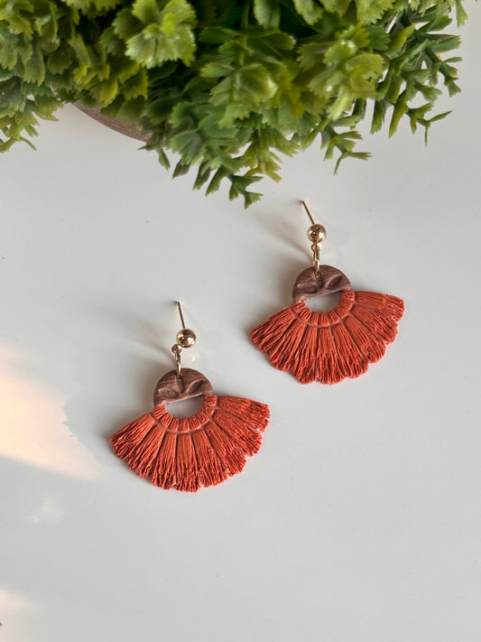 Faux Macrame Wood Dangles - Orange