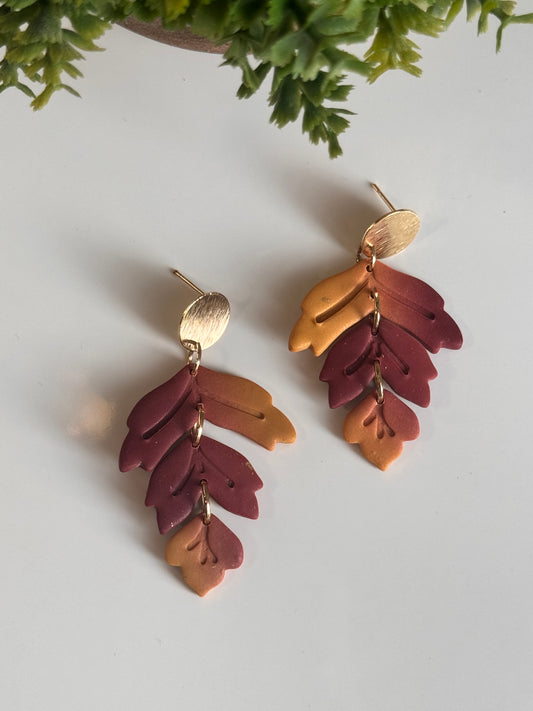 3 Tiered Leaf Dangle - Red & Yellow Ombré