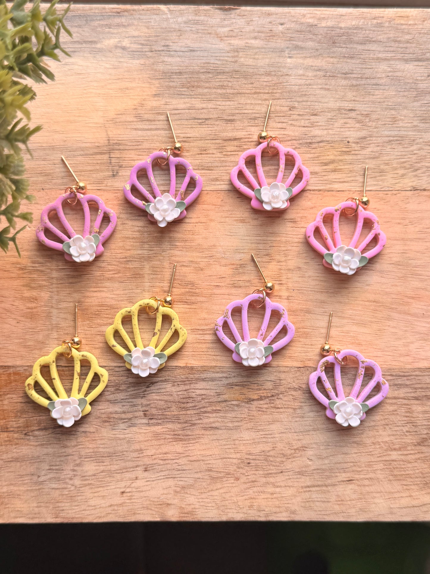 Floral Seashell Dangles