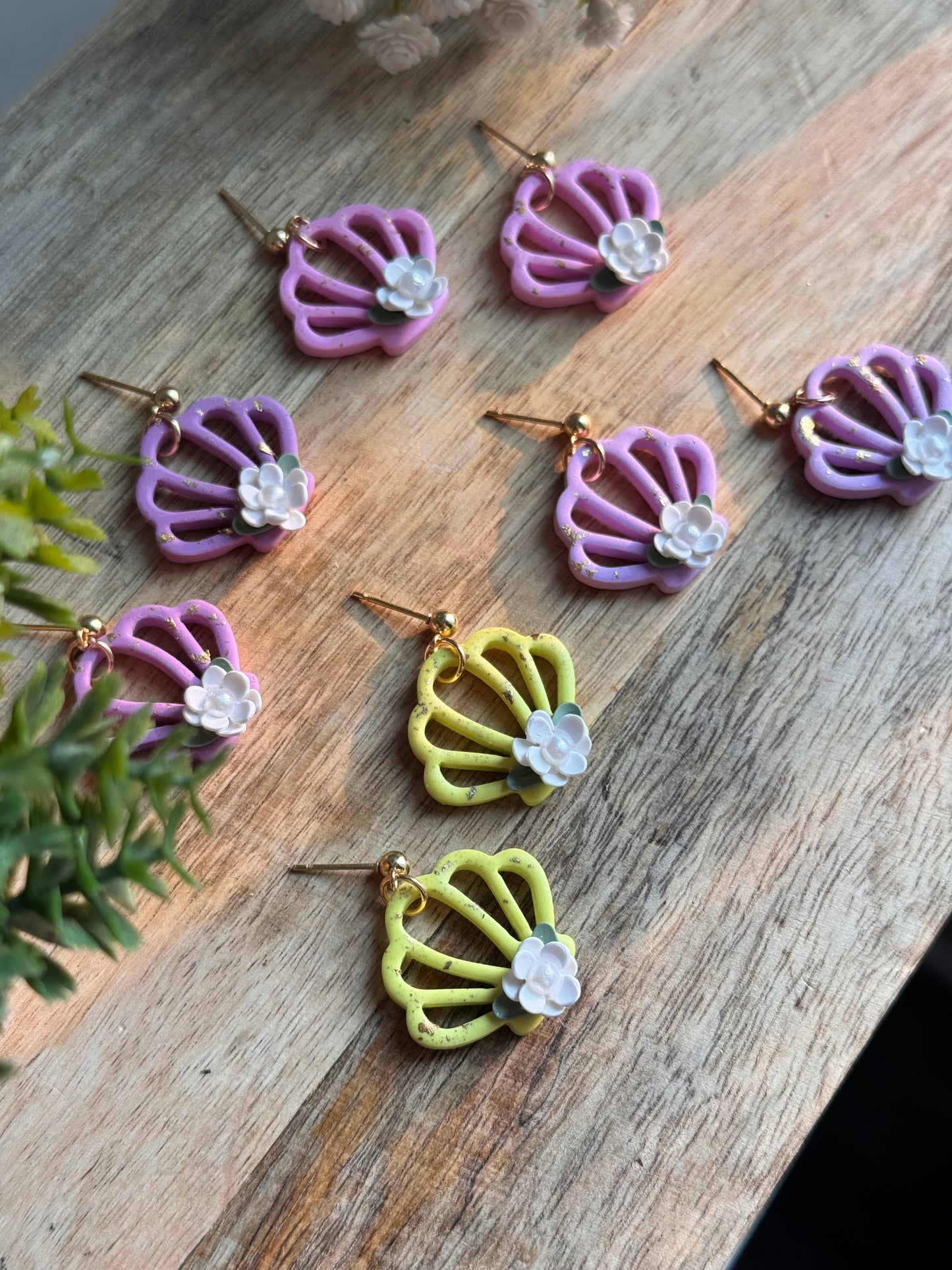 Floral Seashell Dangles