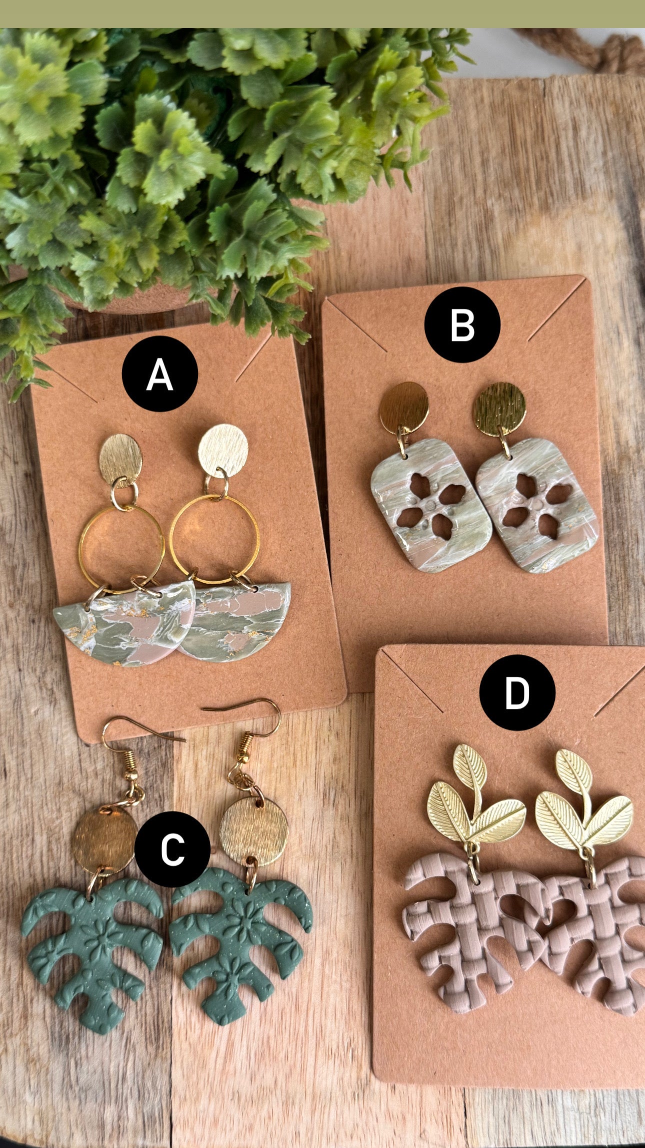 Green Marble and Texture Earrings