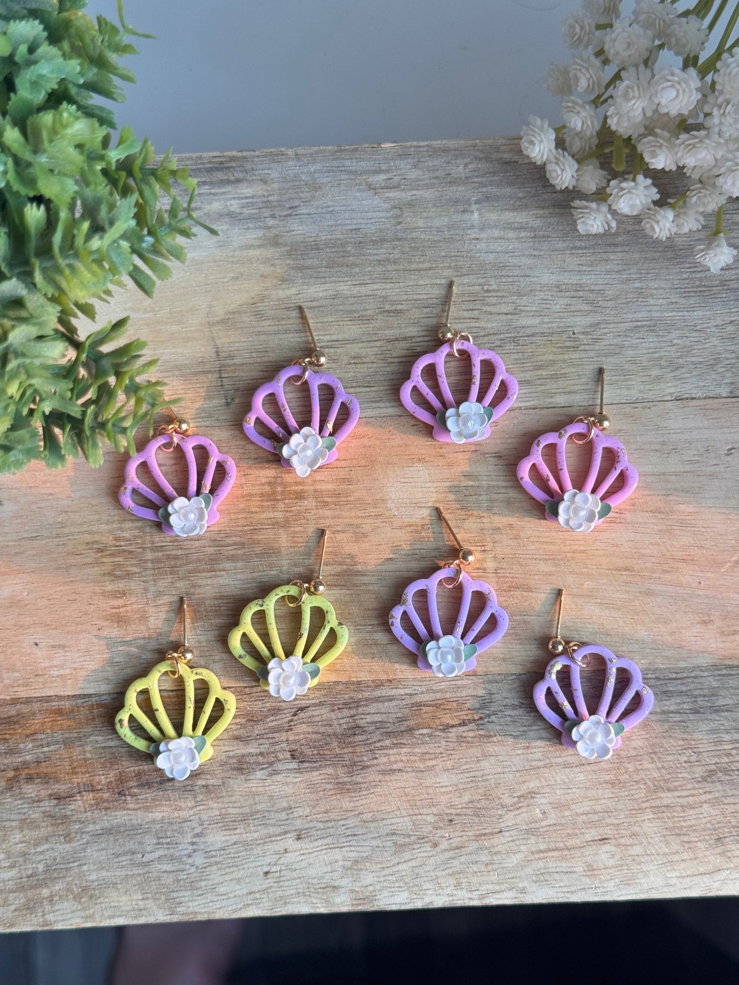 Floral Seashell Dangles