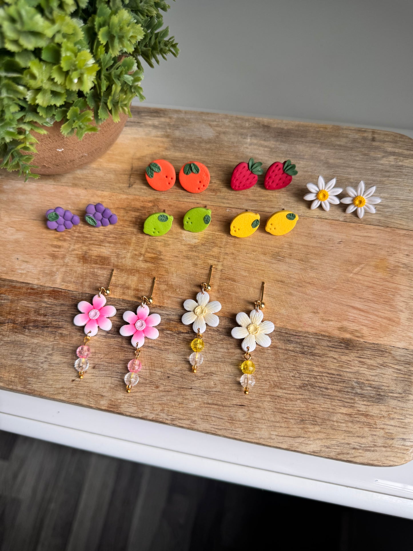 Fruit Stand Studs and Floral drop earrings