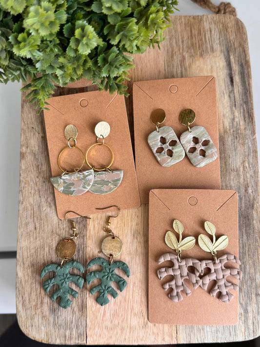 Green Marble and Texture Earrings
