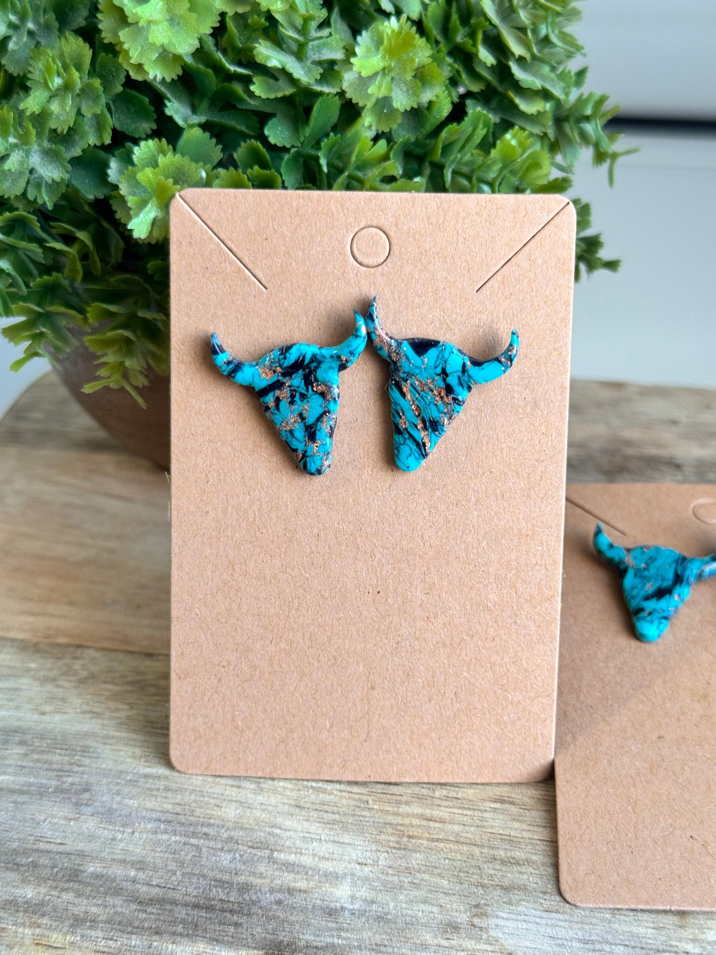 Turquoise Cow Head Studs