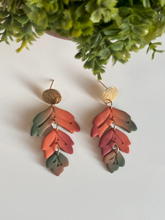 3 tiered Leaf Dangle - Green & Orange Ombré
