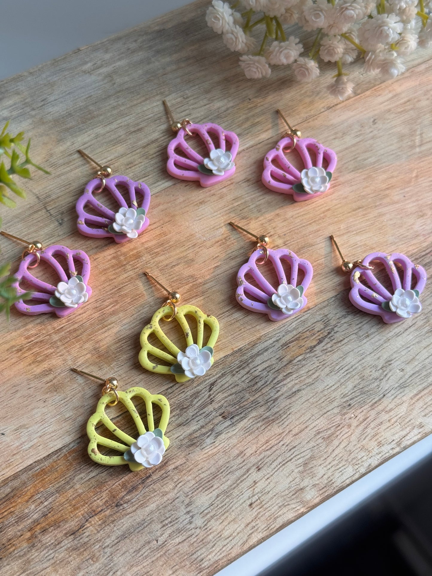 Floral Seashell Dangles