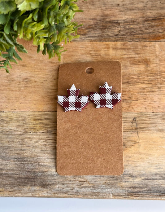 Burgundy Buffalo Check Leaf Stud