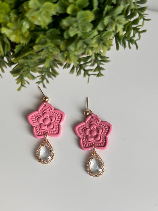 Pink Elevated Floral Dangles