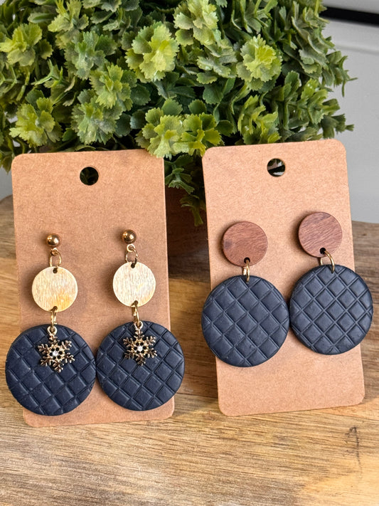 Quilted Navy Dangles